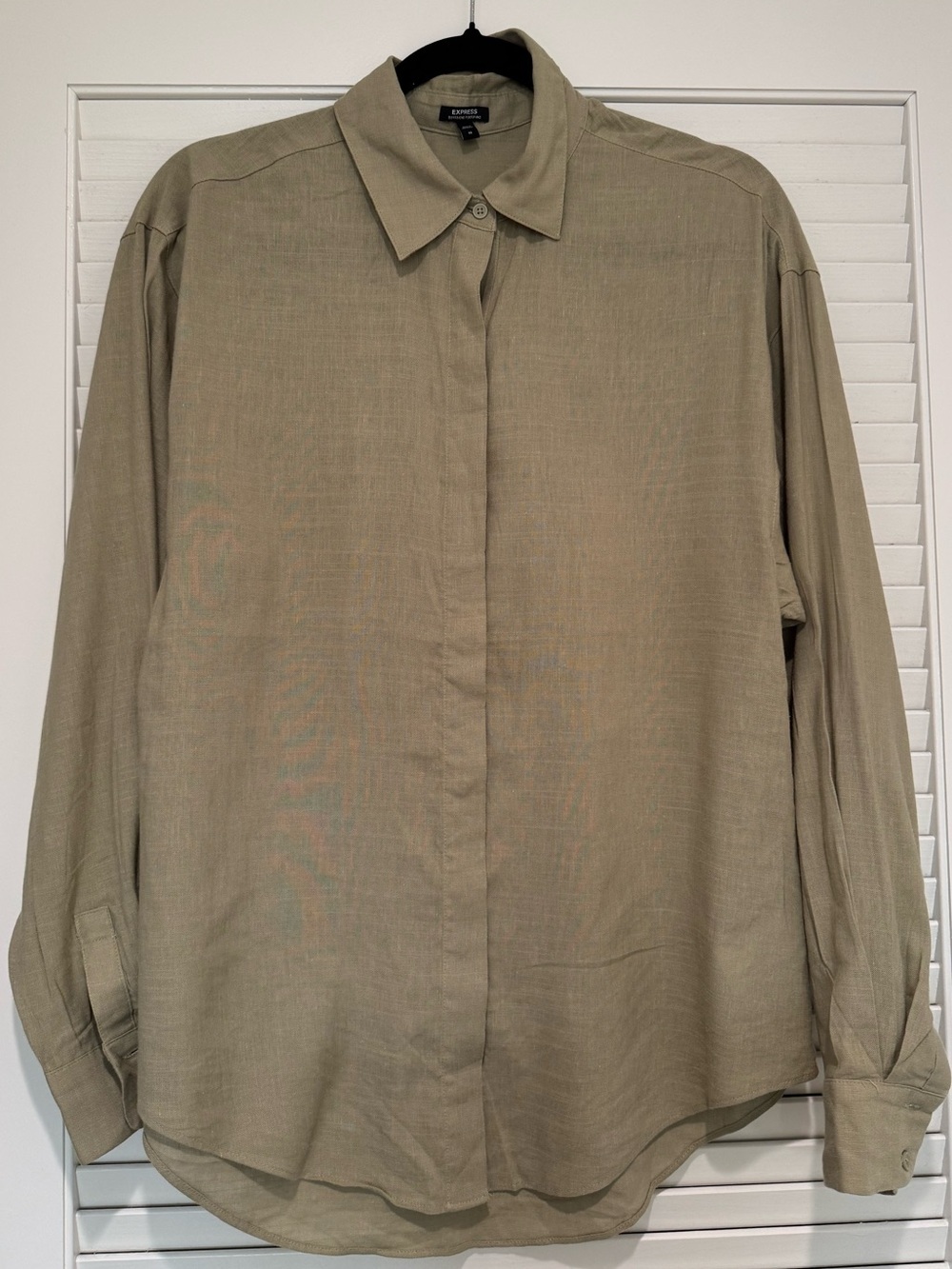 EXPRESS Linen Cotton Blend Boyfriend Portofino Shirt Tan Green Size XS